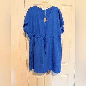 Ekouaer XXXL Blue Short Sleeve V-Neck Short A-Line Dress Swim Cover Up  Women